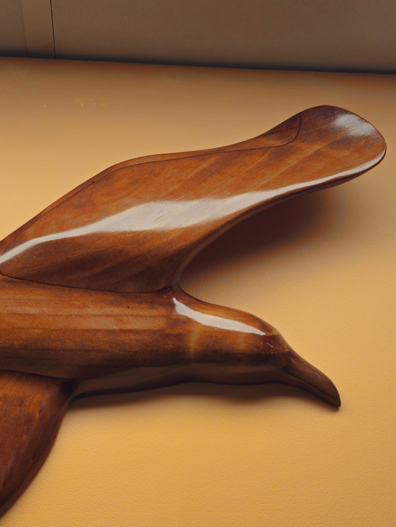 Image 1 of Grote Vintage Houten Wandvogel Vogel Wanddecoratie 62 cm