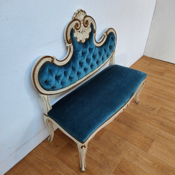 Image 1 of Banc de boudoir vintage brocante rococo Queen Ann hall banc
