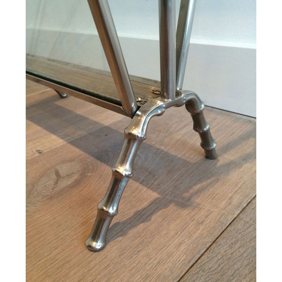 Image 1 of Vintage silver plated bronze faux-bamboo ringed magazine rack, 1940