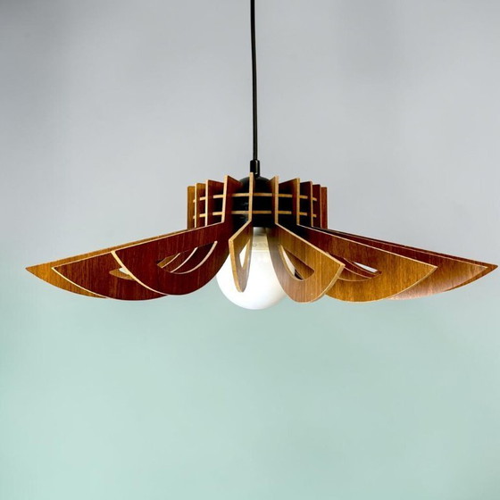 Image 1 of Portugese modulaire houten hanglamp in Scandinavische vintage stijl