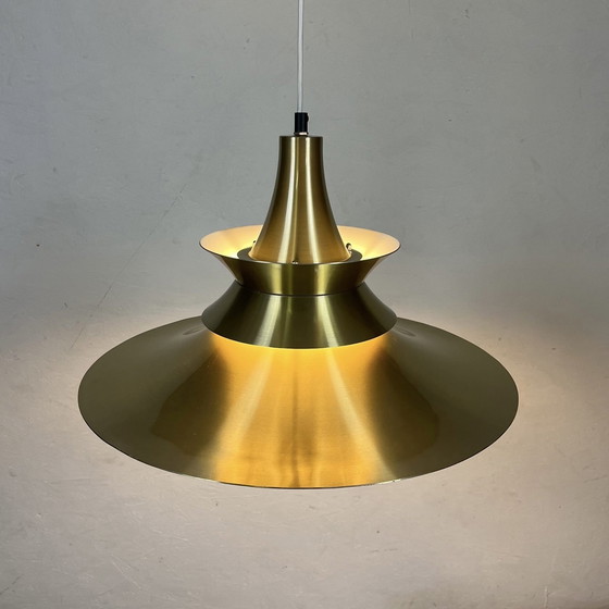 Image 1 of Lyskær Belysning Deense moderne koperen hanglamp, Spoetnik Design, Space Age, jaren 60, 70, industrieel ontwerp, minimalistisch,
