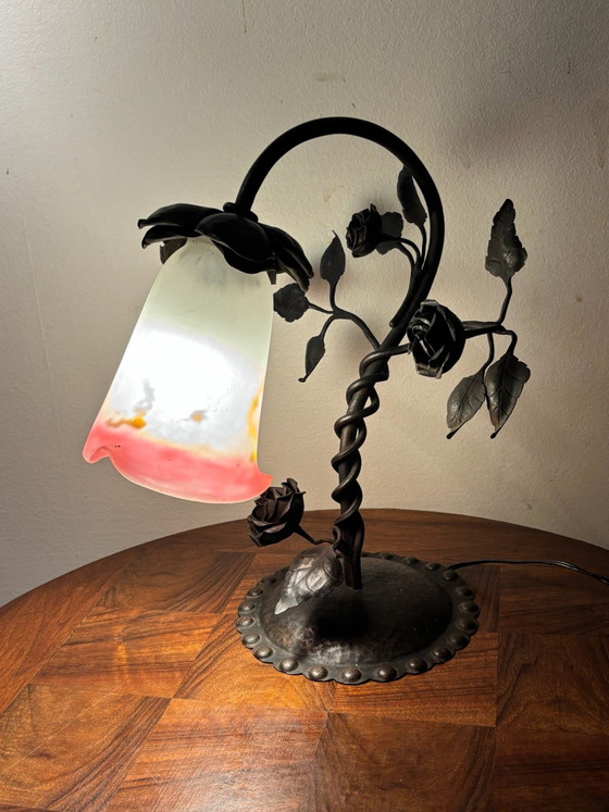 LAMPADA DA TAVOLO ART NOUVEAU MULLER FRÈRES PASTA DI VETRO CIRCA 1920 – Lampade da tavolo, Ferro (photo 6 of 15)