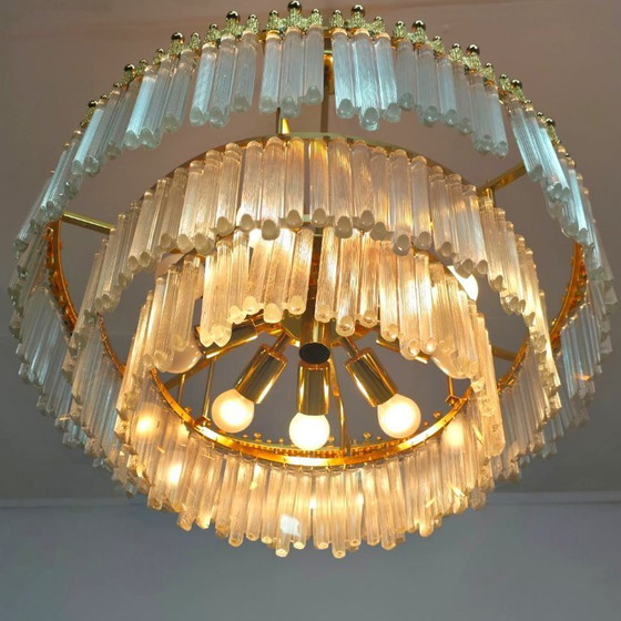 Image 1 of Xl kroonluchter mid century geperst glas met messing Hollywood regency glam