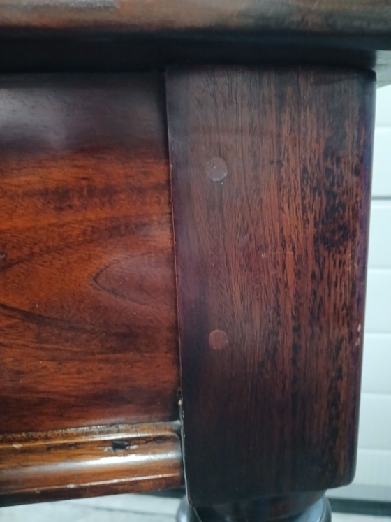 Antique style console table / hall table with brass ring fittings., Wood, Brown (photo 9 of 10)