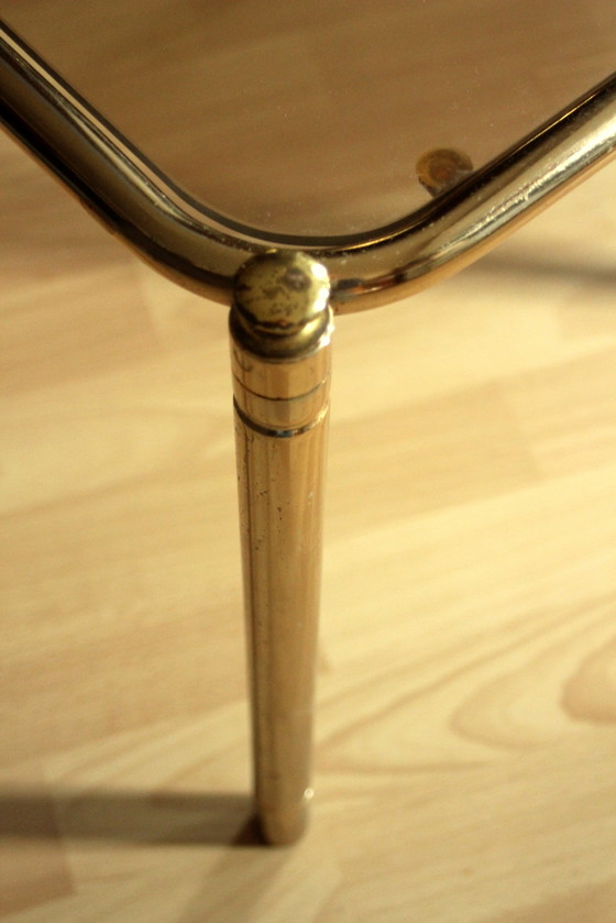 Image 1 of Space Age side table brass with smoked glass top - Vintage