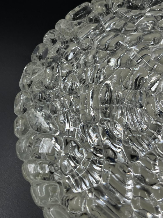 Image 1 of Brutalist round ceiling light in vintage glacier glass