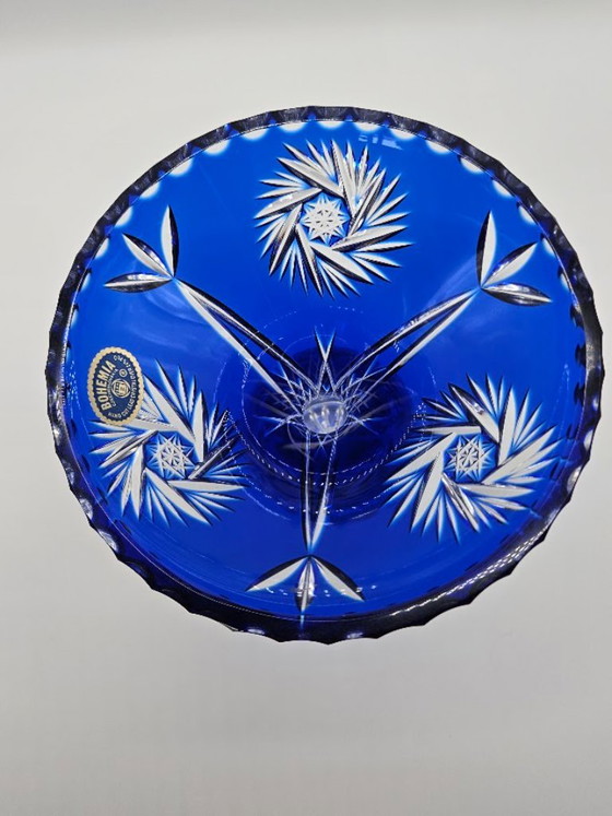 💎 Vase Calice en Cristal au Plomb Bohemia Vintage – Verre Superposé Bleu Cobalt (Taillé à la Main, CSR) (photo 5 of 8)