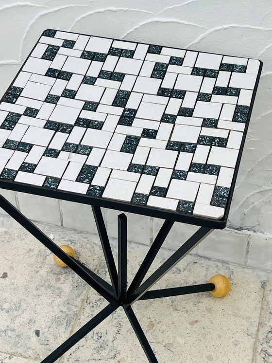 Image 1 of Wrought iron stele and black and white tiled top, 1960s
