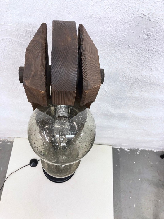 Image 1 of Stehleuchte von Temde aus Holz und Glas dreiflammig 70er brutalistischer Stil
