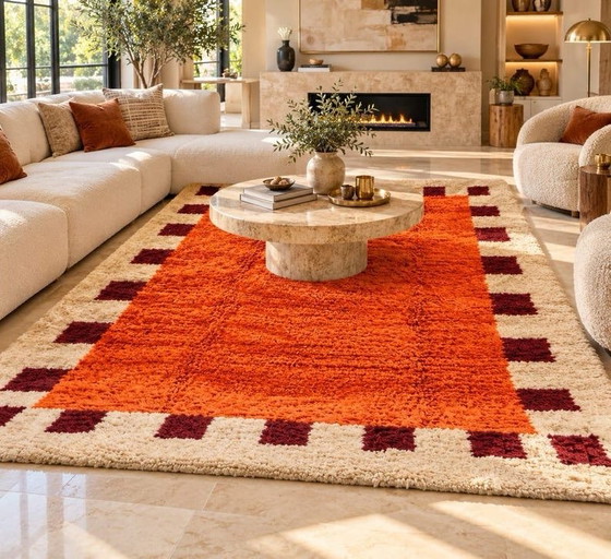 Tapis orange artisanal 200/280cm, Laine, Crème (photo 4 sur 5)