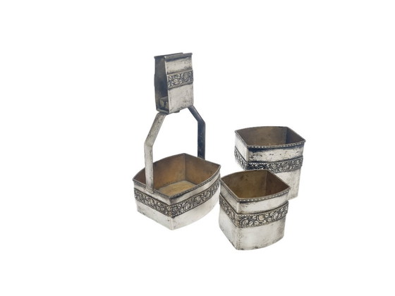 Set Fumatore Tedesco Art Déco, anni '30, Set di 3, Oggetti decorativi, Metallo, Ottone, Dorato (foto 8 di 15)