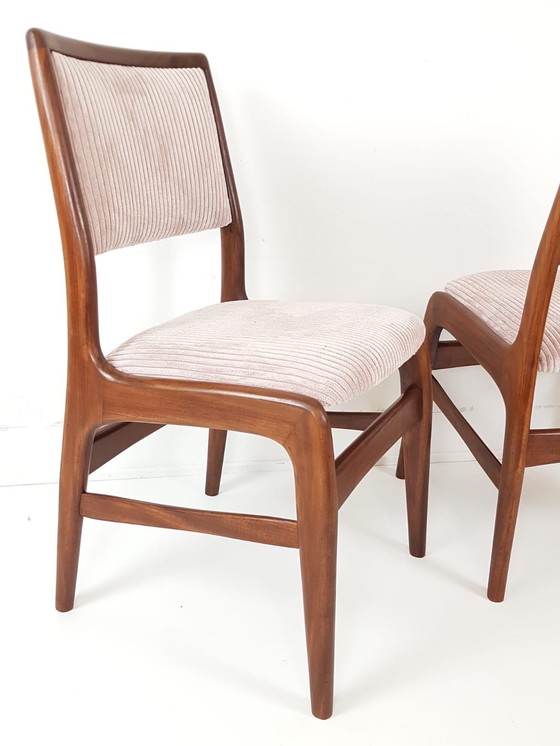 Image 1 of 4 vintage teak chairs dining table pink new upholstered