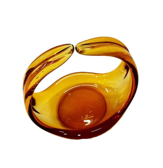 Image 1 of Cestino in vetro ambrato vintage – Centrotavola/ciotola per dolciumi scultorea