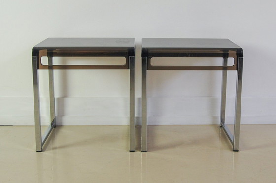 Image 1 of Conjunto de mesas auxiliares de plexiglás y cromo de Marc Berthier