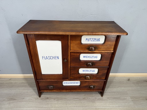 Antique kitchen cabinet with porcelain drawer plates | ca. 1900-1930