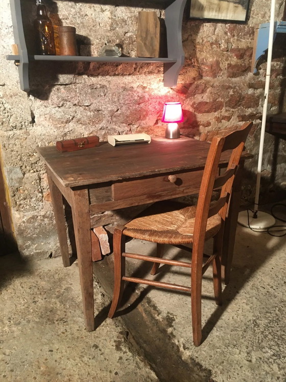 Eiken/populier bijzettafel met lade – Vintage (photo 12 of 14)