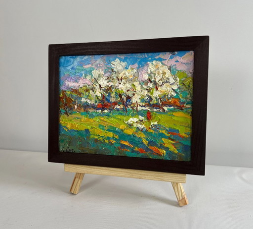 Original Oil Painting Spring Trees Landscape Spring has come