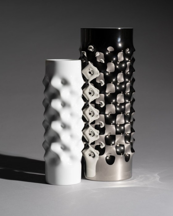 Image 1 of Vaso vintage Rosenthal Studio-Line "Vibrations" Duo Dieter Mankau argento e bianco