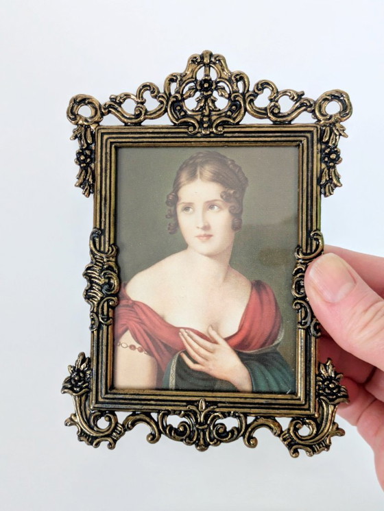 Image 1 of Set di 6 stampe d'arte vittoriane, cornice vintage in metallo dorato, Made in Italy, anni '70