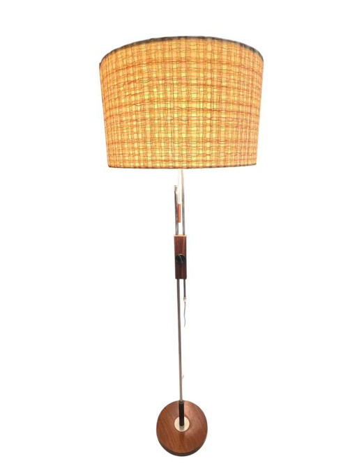 Temde Vintage 60er Jahre Stehleuchte/Bodenlampe-höhenverstellbar mit Deckenfluter aus Teakholz und verchromten Metall