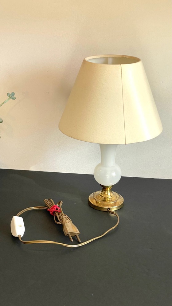 Image 1 of LAMPE Verre OPALIN et Laiton VINTAGE