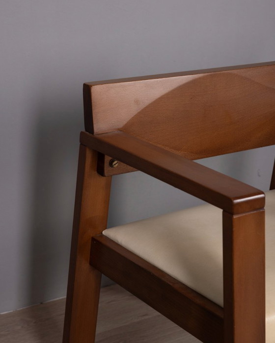 Image 1 of Poltrona vintage italiana in legno e pelle, anni '80