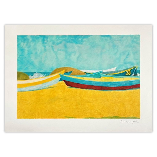 Pierre Boncompain signierte Lithographie Les Barques En Couleurs 1990 – lithos zeefdrukken, Paper (photo 2 of 5)