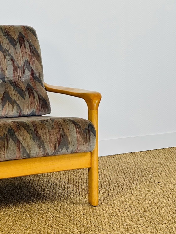 Image 1 of Vintage fauteuil van beukenhout met geometrische stof, 1970