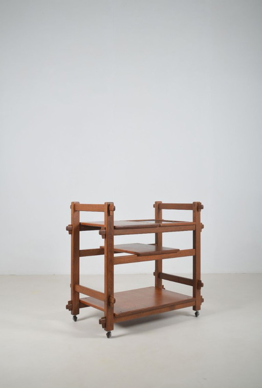 Brutalist serving trolley with interchangeable trays, 1970s