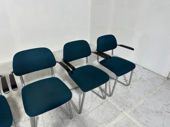 6x Artifort Lande Jami Stoelen - Buisframe Sledemodel - Bakeliet - Petrolblauw – Eetkamerstoelen, Metal (photo 9 of 9)