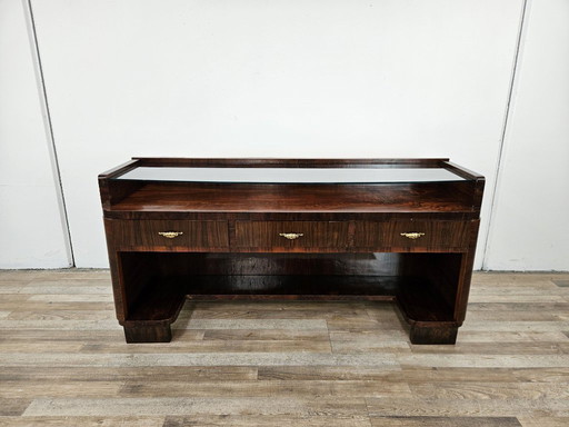 1940s Art Decò dressing table in walnut and brass