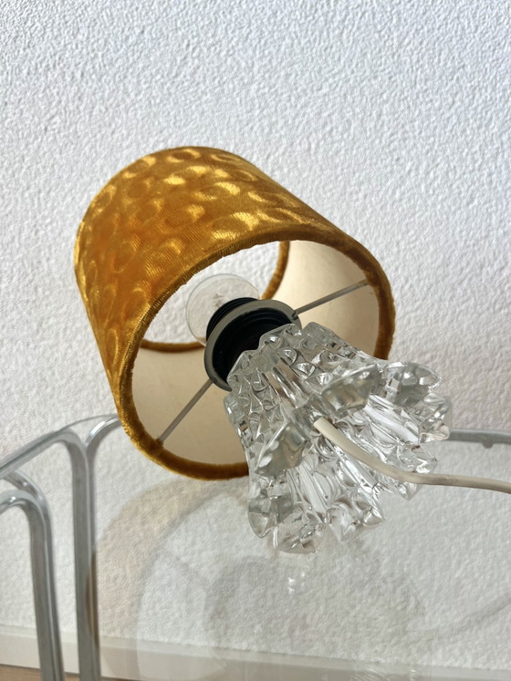 Image 1 of Pair of 1970s Vintage Glass Table Lamps with Original Velvet Shades