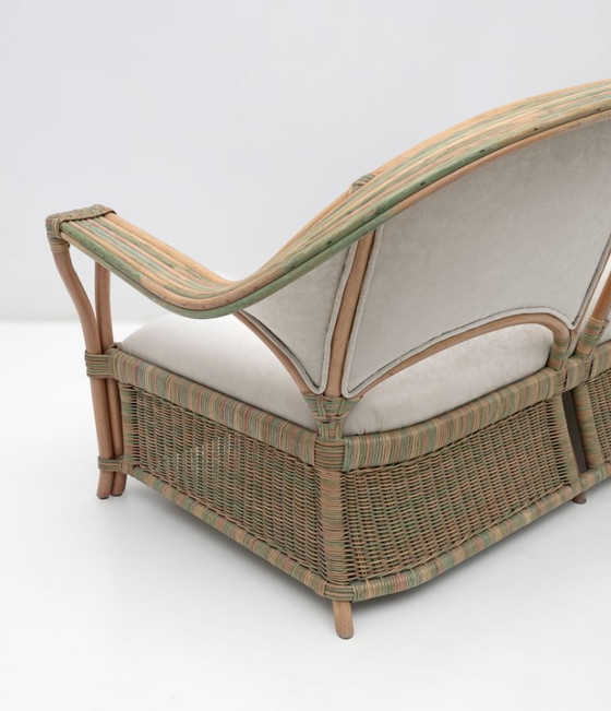Image 1 of Mid-century Modern Italian Rattan and Wicker Two Armchairs and Sofa, 1970s