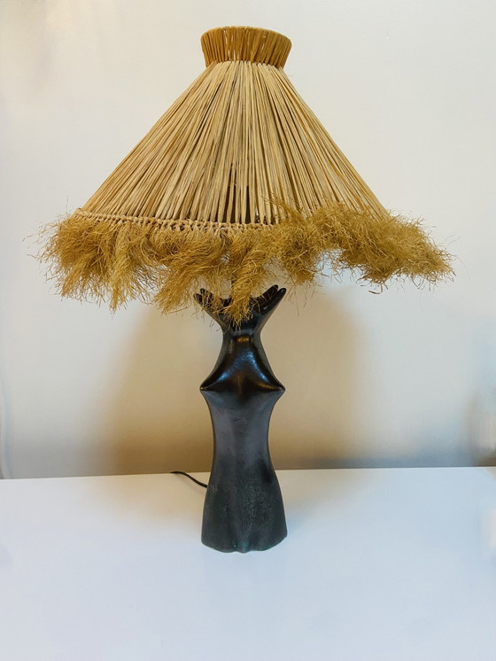 Image 1 of Lampe aus schwarz glasierter Keramik in Form einer Frau Jacques Blin zugeschrieben