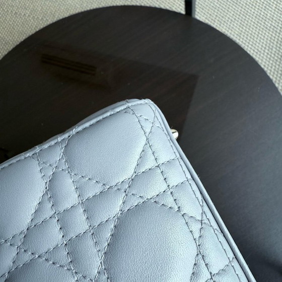 Image 1 of DIOR LADY SMALL - CANNAGE LAMBSKIN LIGHT GREY GRAY GOLD HARDWARE
