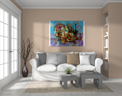 Original Ölgemälde Abstrakte Krüge Früchte Stillleben – schilderijen tekeningen, Canvas (photo 2 of 9)