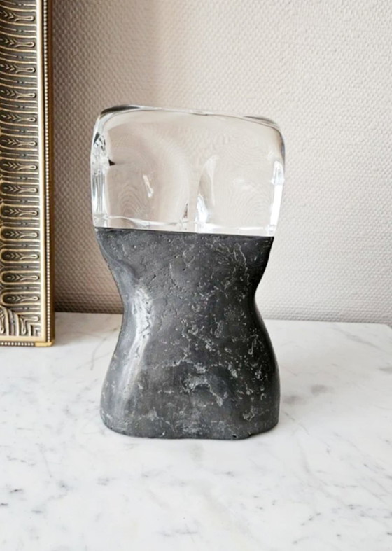 Image 1 of Sculpture Anthropomorphe Monumentale Visage Hybride Cristal Massif Métal Brut 11kg Design Moderniste Brutaliste 2de Moitié XXe