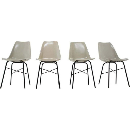 Set of 4 Midcentury Fiberglass Dining Chairs, Czechoslovakia 1960s