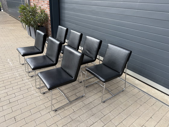 Image 1 of 8x Leolux dining chairs Black leather in MINT CONDITION!!