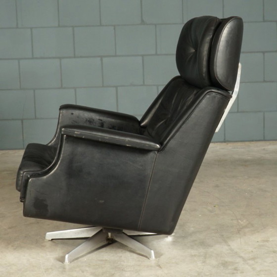 Image 1 of Poltrona girevole vintage in pelle nera, anni '70