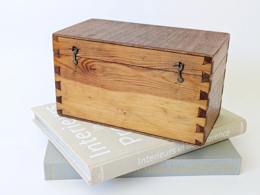 Antique Pinewood Storage Box with Brass Hinges | Vintage Decorative Storage