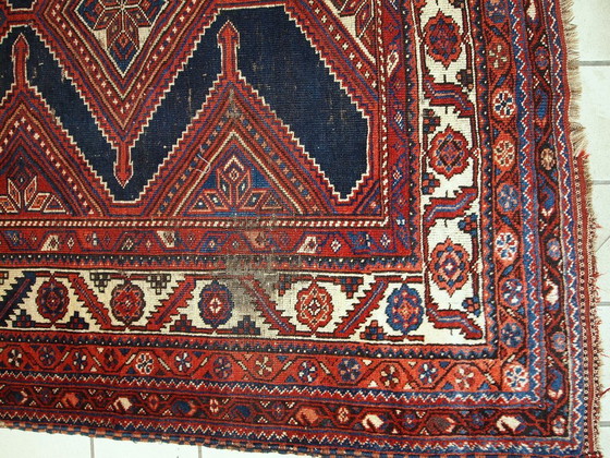 Image 1 of Handgemaakt antiek Perzisch Shiraz-tapijt met een verweerde look, 152 cm x 342 cm, 1900 - 1C464