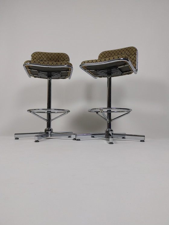 Image 1 of Set di 2 sgabelli da bar vintage con tappezzeria rétro, anni '70