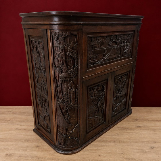 Vintage Teak Houten Thaise / Aziatische Barkkast / Drankkast / Bohemian Toog / Barmeubel (Houtsnijwerk) (photo 5 of 15)