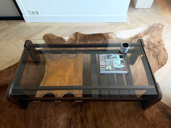 Image 1 of Vintage Mid-Century glass coffee table – Wenge wood & leather