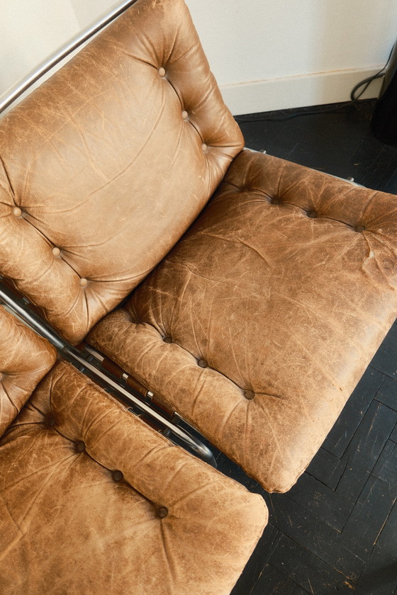 Image 1 of Martin Visser Osaka Two-Seater Sofa and Easy Chair for ’t Spectrum (1969, Brown Leather)