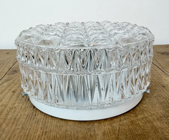 Vintage glazen wand- of plafondlamp uit de jaren 70. – Wandlampen, Glass, Metal (photo 3 of 15)