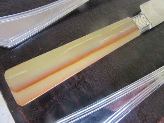 Art Deco 3-teiliges Besteckset aus Chrom (Inoxydable) in Box, Box Mock Coc – Besteckkassetten, Plastic (photo 9 of 10)
