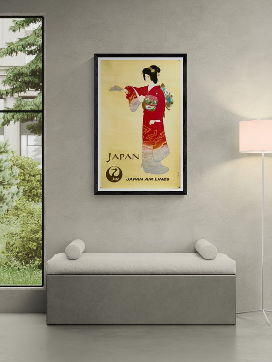 Image 1 of 🗾 Japan Airlines : Geisha rouge – Années 1960 – Affiche originale d'après Uemura Shōen | 100,5 × 62,5 cm | Japon