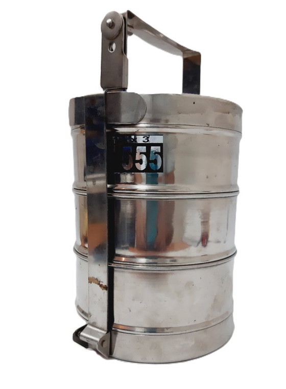 Image 1 of Stoviglie in acciaio inox vintage - Lunch Box a 3 livelli